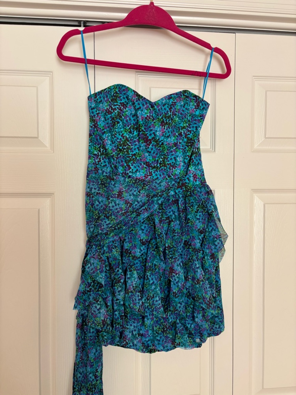 French Connection Andrea Ennis Dress - Teal & Blue Floral Ruffle Dress